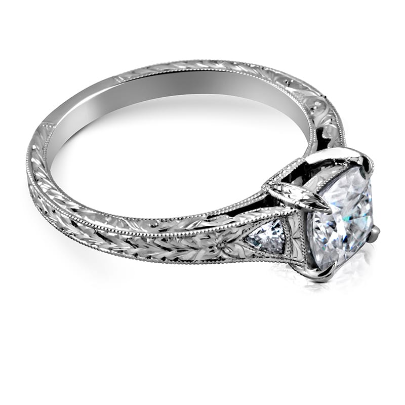Unique trillion diamond ring with hand engraving by OroSpot.