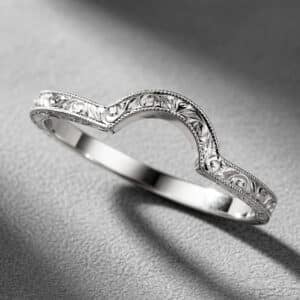 vintage curved ring enhancer hand engraved milgrain wedding band 14k gold orospot