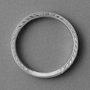 vintage ultra thin wedding band hand engraved 1.2mm milgrain edges white gold stacking ring orospot