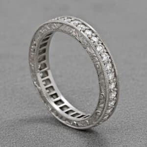 art deco antique diamond eternity band pave set diamonds milgrain edges engraved sides orospot