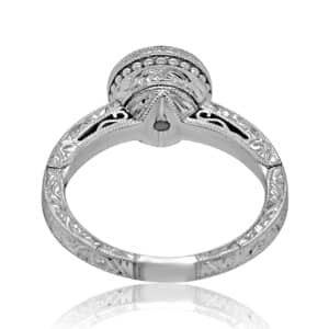 art deco bezel diamond engagement ring with 6.5mm lab diamond set in polished 14k yellow gold bezel, hand engraved with milgrain edges