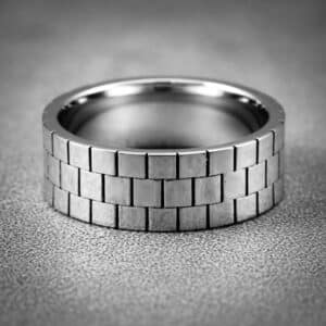 brick pattern mens wedding band geometric design 8mm modern industrial ring structured band orospot