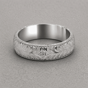 Domed Art Deco men’s wedding band with star engraving wheat pattern and milgrain edges in gold by OroSpot