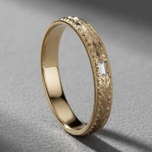 engraved baguette diamond band women wheat engraving milgrain orospot