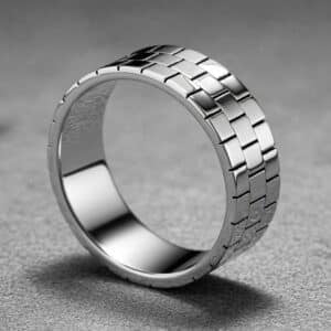 geometric mens wedding band architectural brick design structured pattern modern ring orospot