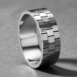 modern mens wedding ring brick pattern industrial style geometric band 8mm wide orospot