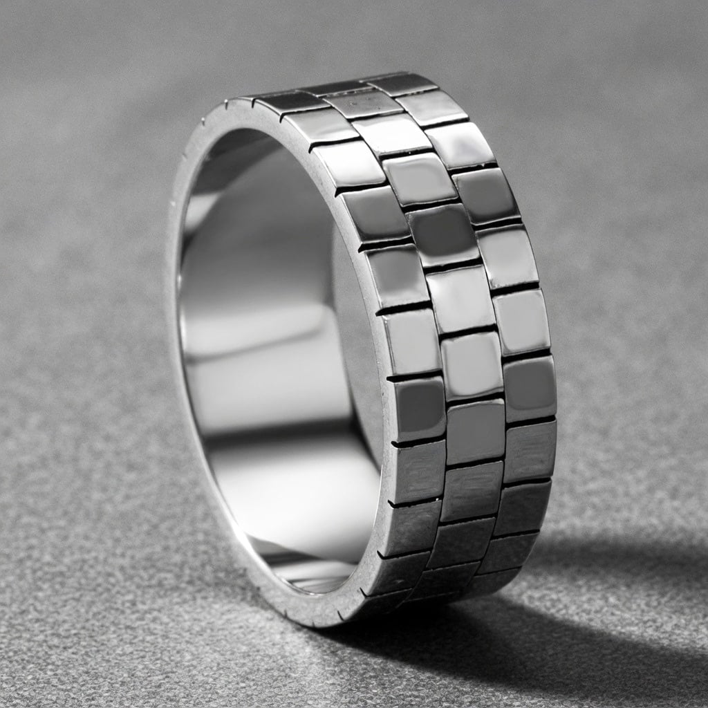 modern mens wedding ring brick pattern industrial style geometric band 8mm wide orospot