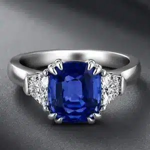 Modern Sapphire Engagement Ring with Trapezoid Diamonds
