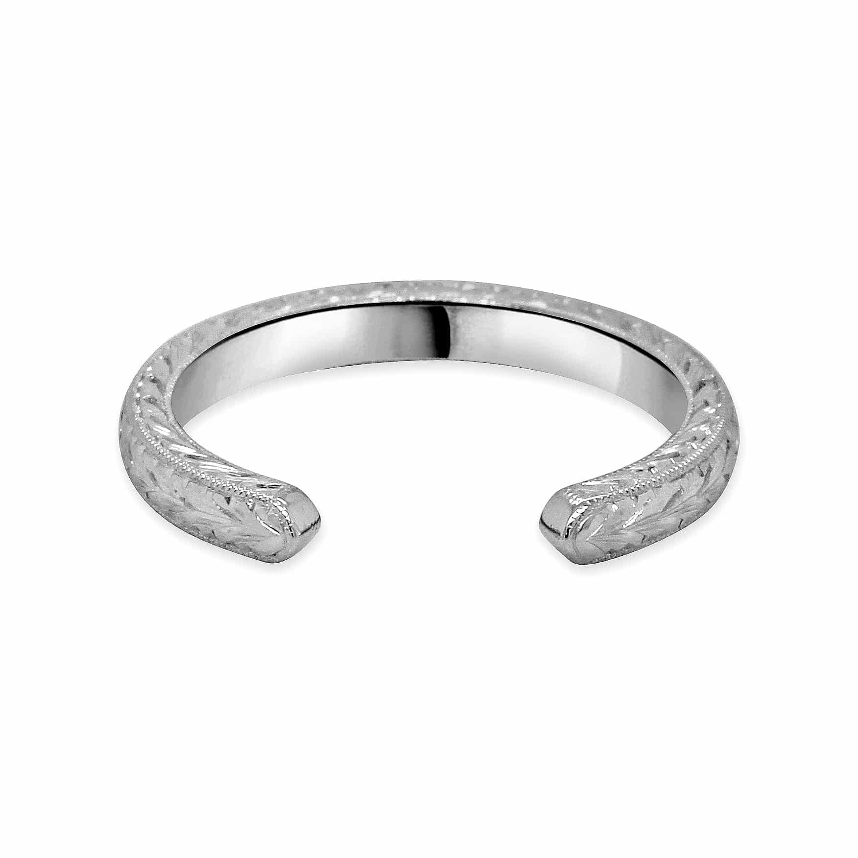 Open vintage ring guard crafted in 14K gold with hand engraving and curved design to enhance solitaire rings, artisan made by OroSpot