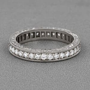 vintage diamond eternity ring hand engraved art deco style pave diamonds milgrain band orospot
