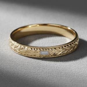 vintage inspired diamond wedding band 4mm baguette diamond engraved orospot