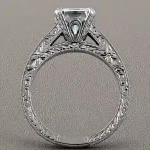 cathedral vintage asscher engagement ring 2ct lab diamond hand engraved pavé band art deco style orospot