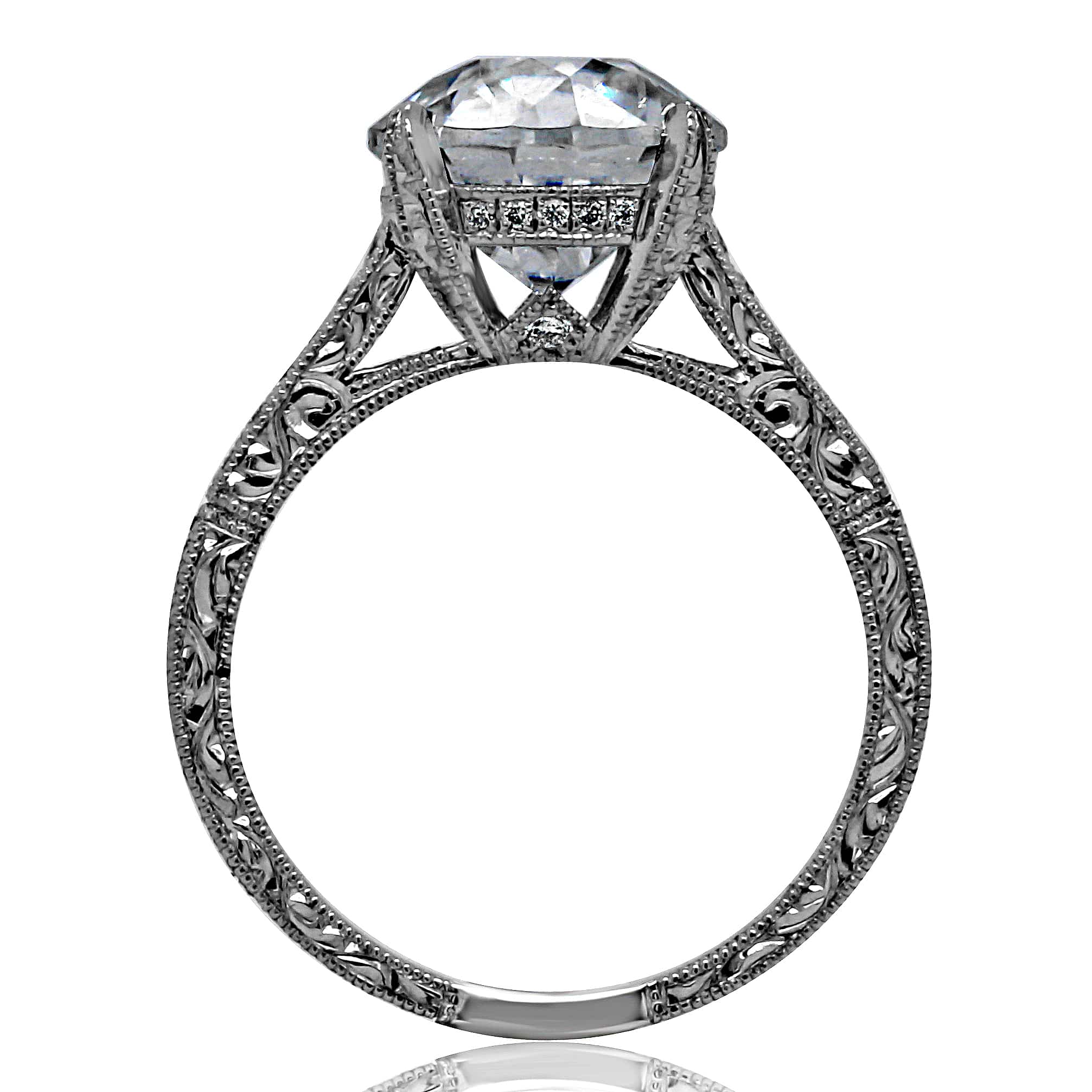 edwardian wedding set—engagement ring and matching band with milgrain and engraved details by OroSpot