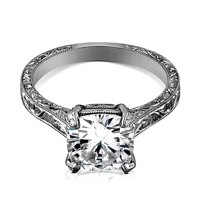 engagement rings — modern and vintage; solitaire, bezel, halo, cathedral with hand-engraved and Art Deco details