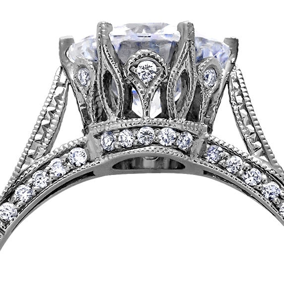 platinum filigree and milgrain detail on edwardian-style ring, handcrafted by OroSpot