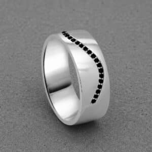 black diamond wave mens wedding band close up prong set diamonds white gold modern ring orospot