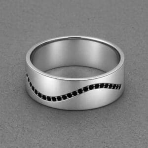 mens 7mm black diamond wave wedding band white gold prong set black diamonds modern band orospot