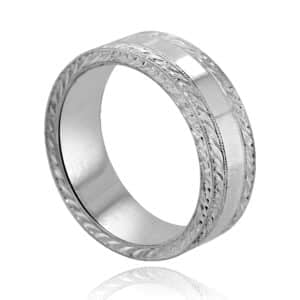 bold boho style ring for men with hand carved wheat design and vintage inspired details