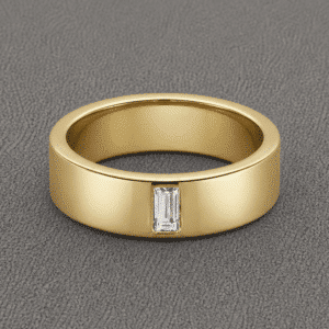 modern mens wedding band baguette diamond 7mm yellow gold polished ring simple style orospot