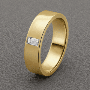 single diamond mens wedding ring 14k yellow gold baguette cut stone 7mm band polished orospot