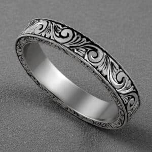 antique style hand engraved band 4mm floral scroll milgrain vintage ring orospot
