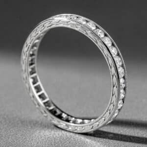 sleek old world diamond band made in usa straight natural diamonds engraved eternity ring orospot