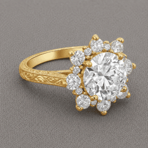 vintage diamond cluster ring with 2ct lab grown center diamond and halo of natural diamonds antique inspired OroSpot