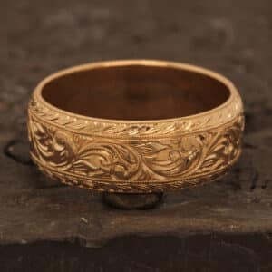 mens vintage wedding band 8mm hand engraved wheat scroll milgrain orospot