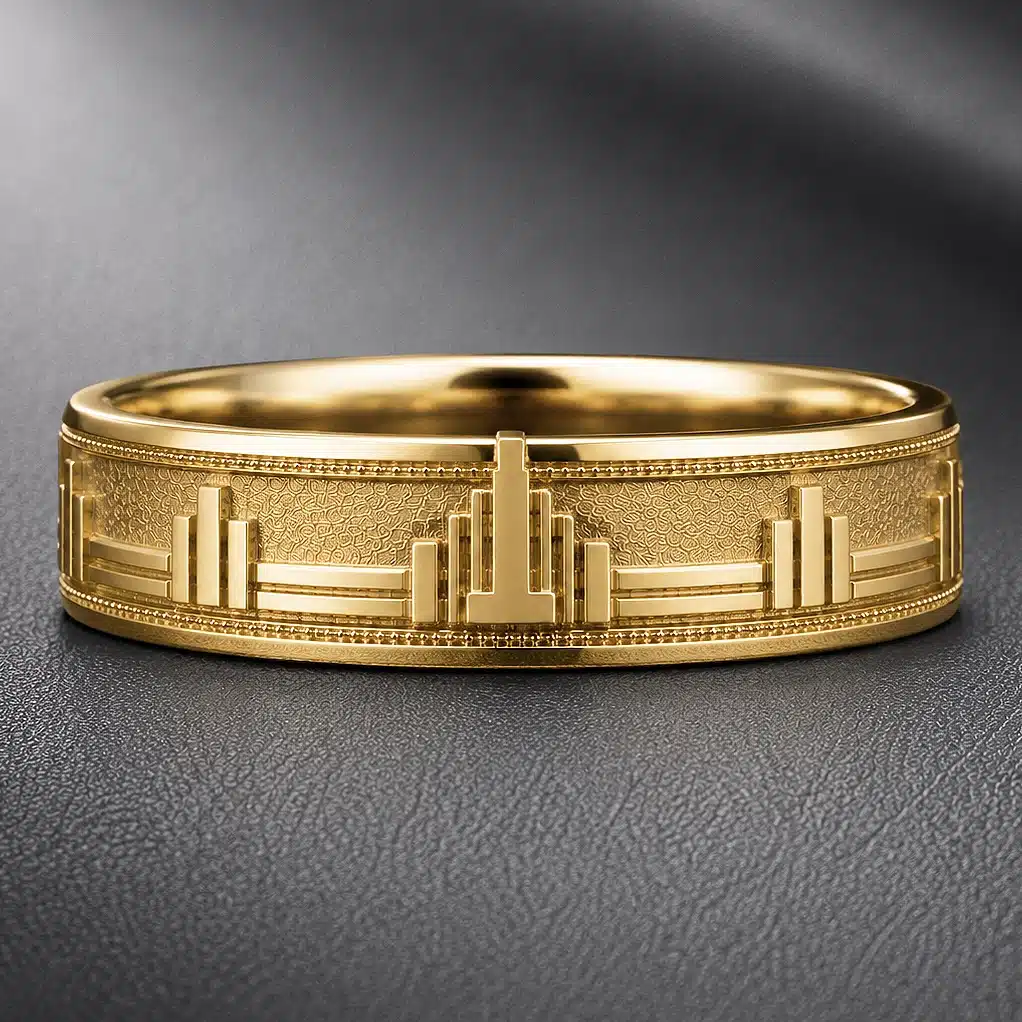 Chicago Art Deco Skyscraper Wedding Band – 6mm Architectural Men's Ring - Image 2